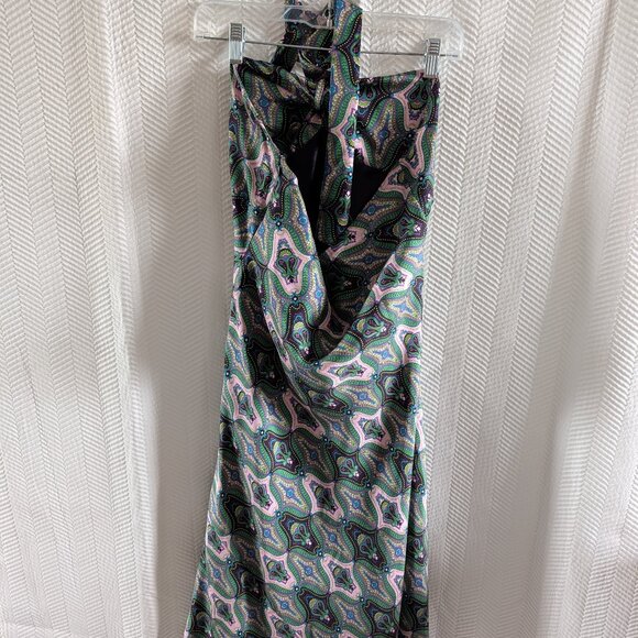 Laundry by Shelli Segal Silk Paisley Halter Midi Dress Size 12 Purple Green - Picture 9 of 12